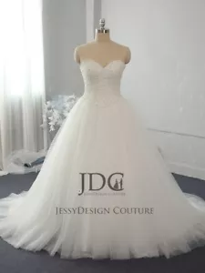Prinzessin Perlen Kristallen Korsage Brautkleid Ballkleid Schnürung Weiß Ivory - Bild 1 von 13