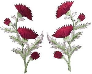 #5094R Thistle - Carnation Spray - Red Flower Embroidery Appliqué Patch /Pair - Picture 1 of 1