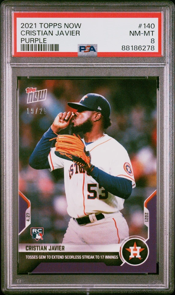 2021 Topps Now #140 Cristian Javier Purple #/25 PSA 8 Rookie Houston Astros - Image 1 of 2