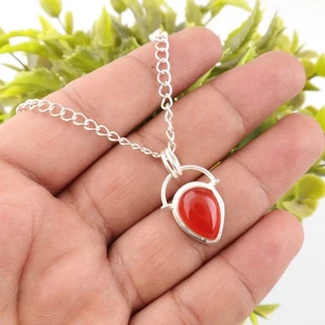 Natural Carnelian Gemstone 925 Sterling Silver Pendant 1.01" Handcrafted Jewelry - Picture 1 of 6