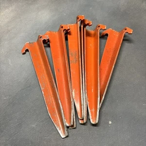 Lot Of 8 Camping Tent Stakes HEAVY DUTY US Military Genuine Orange - Picture 1 of 8