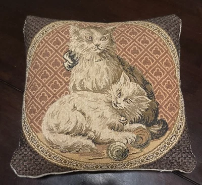 Travesseiro decorativo vintage feito à mão gatos persas brincando 9” zíper quadrado - Imagem 1 de 4