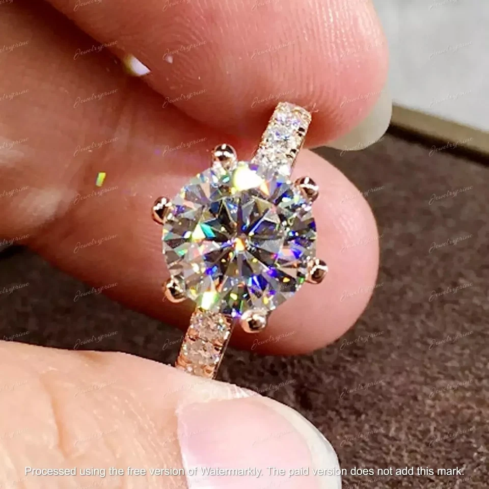 Созданное в лаборатории обручальное кольцо 14 карат с покрытием из розового золота 2,60 карата круглой огранки - Изображение 1 из 1