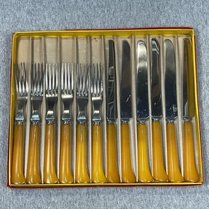 Juego de cuchillos y tenedores de colección con asas de caramelo de baquelita cortador afilado cubiertos SS 12 - Imagen 1 de 14