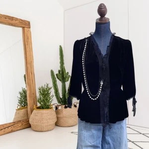 Love & Liberty Johnny Was Women's S Velvet Button Down Cardigan Silk Trim Black - Picture 1 of 10