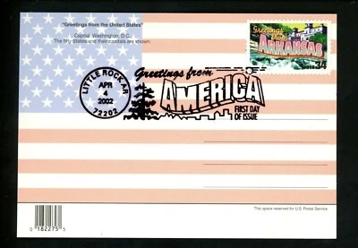 US FDC 2002 Greetings America #3564 Arkansas AR Flag Map Large Letter Postcard - Image 1 of 2