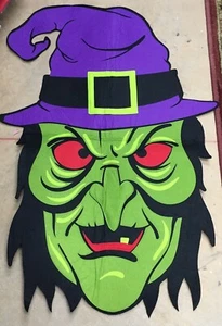 Large Witch Head Bright Halloween Felt Wall Door Hanging Decor " 36 X 24” - Picture 1 of 12