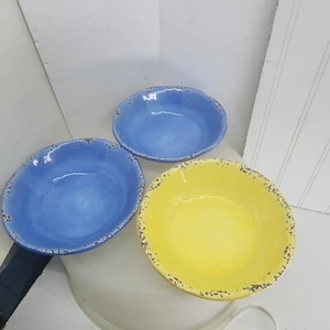 Il Mulino Rustic Blue MELAMINE Salad Cereal Bowls Set Of 3. 2 blue 1 yellow - Picture 1 of 8