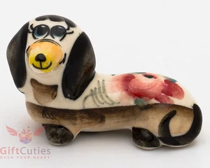 Porcelain DACHSHUND Dog Figurine in Gzhel pattern multi colors handmade - Picture 1 of 8
