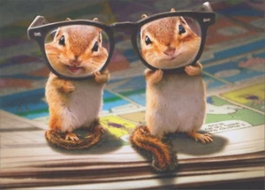 Birthday Greeting Card - Chipmunks with Thick Glasses - Picture 1 of 2