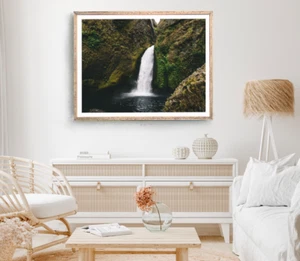 Waterfall Print, Mountain Wall Art, Forest & Sky Framed Nature Wall Art,Natural - Bild 1 von 5