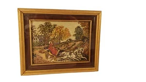 Tapestry Paper Print Framed Victorian Lady Horse Buggy Carriage Scene 1953 A37 - Bild 1 von 3
