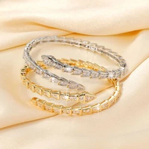 Luxury Fashion Snake Hand Chain Zircon Rhinestone Bangle Women Men - Picture 1 of 12