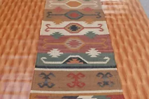 Runner Jute Wool Kilim Rug Hallway Runner Rug 2.6x8 Kelim Hand Made Carpet - Picture 1 of 6