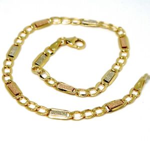 Gold Bracelet Yellow White Pink 18K 750, Inserted Rectangles And Ovals, Bubbles