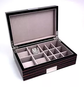 Bey Berk Lacquered "Ebony" Burl Wood Valet Box Stainless Steel Accents - Picture 1 of 2