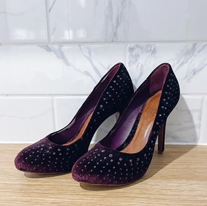SCHUTZ size 7 - Purple Velvet Embellished Leather Sole Slip On High Heel Pumps - Picture 1 of 8