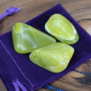 3 Healerite Noble Serpentine Tumbled Stones & Pouch 29g Washington Healing Green - Picture 1 of 10