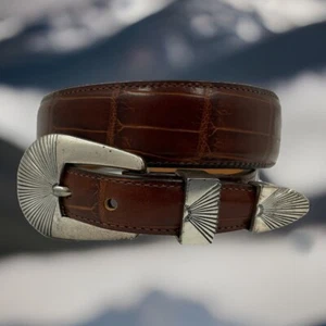 Brighton Onyx Croco Brown Taper Leather Belt Size 28  NWT 17407 - Picture 1 of 8
