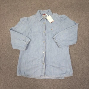 Tommy Hilfiger Shirt Kids 14 Blue Long Sleeve Button up pearl snap Size 14 NWT - Picture 1 of 11