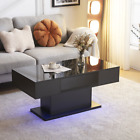 LED Coffee Table with 1 Drawers, High Gloss Cocktail Table Accent Furniture for 