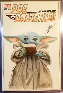 POE DAMERON: STAR WARS #1 MARVEL BABY YODA ORIGINAL SKETCH ART COVER - Picture 1 of 2