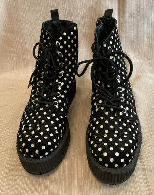 T.U.K. Viva Mondo Boots Black Suede W/polka dots - Platform Size 10- WORN ONCE! - Image 1 of 4