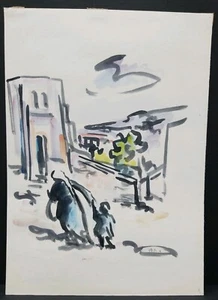 David Hendler Mother and Child 1950s Israeli Jewish Original Watercolor 10"×14" - Picture 1 of 4