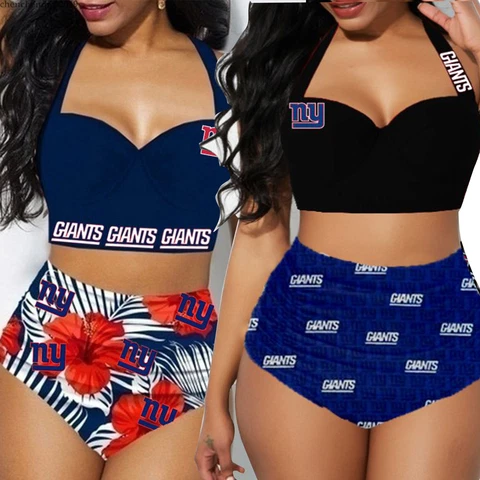 New York Giants Women's Swimsuits High Waist Push Up Bikini Set 2PCS Swimwear Cover