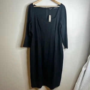 J Crew Langarm Midi Etuikleid Italienisch Ponte Schwarz Mario Bellucci Größe 20 - Bild 1 von 14