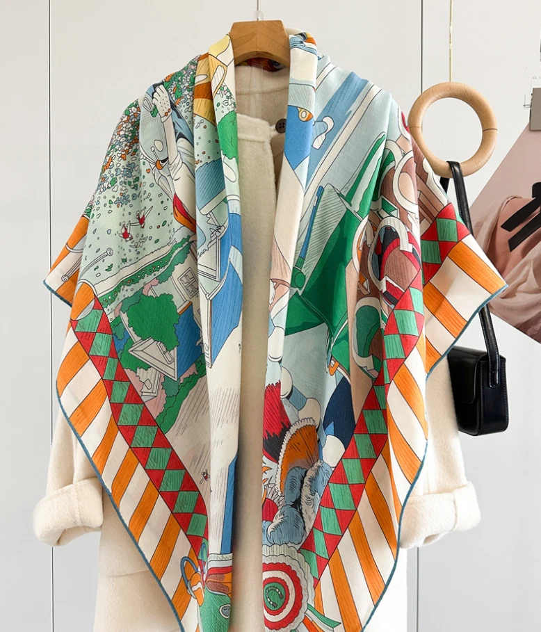 Pañuelo para el cuello 70 % cachemir 30 % seda doble cara bufanda envoltura 53"" estampado de encaje a rayas Foto 1 de 4