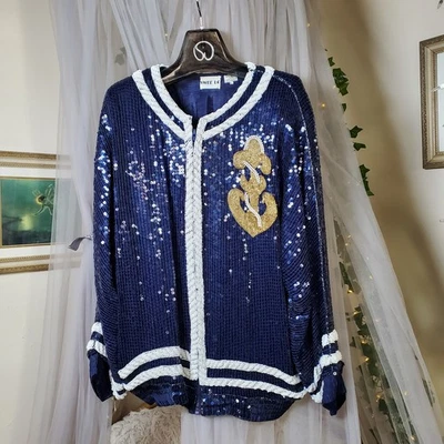 Swee Lo Vintage 1980s 100% Silk Nautical Sequin Zip Jacket Size XL Exquisite  - Image 1 of 4