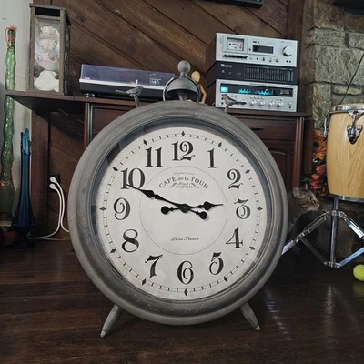 31.5" Floor Wall Nickel Look Pocket  Alarm Clock Replica Birds Cafe de la Tour - Image 1 of 4