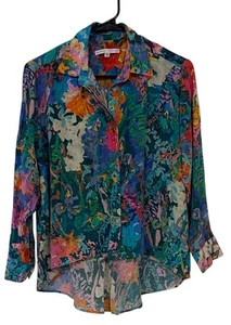 Anthropologie Amanda Uprichard Floral Aquarell Seide Knopf Hi Lo Boxy Tunika P - Bild 1 von 10