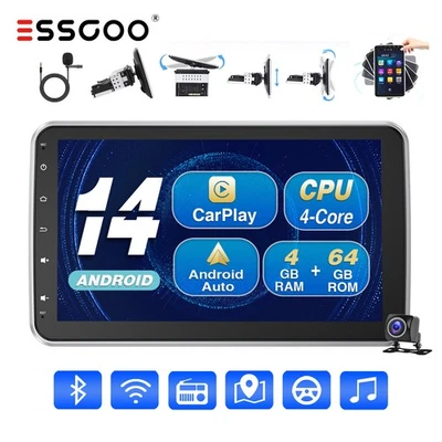 1 DIN 10" Autoradio Android 14 CarPlay GPS NAV BT 4+64G Pantalla giratoria Cám - Imagen 1 de 4