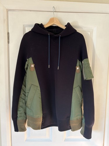 Sacai SCM 033 Felpa con cappuccio oversize in spugna blu verde Ma 1 taglia 2 Medium m