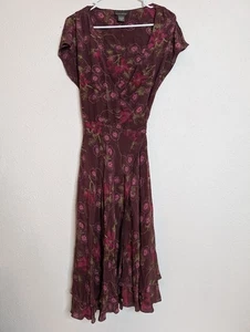 Vestido De Colección Banana Republic 100% Seda Púrpura Cuello en V Talla 4 Hada Midi Floral - Imagen 1 de 7