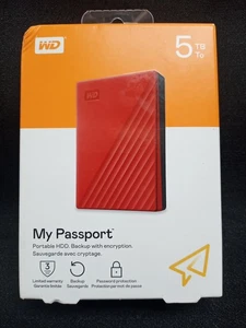 WD My Passport 5TB External Portable Hard Drive Red WDBPKJ0050BRD-WESN SEALED!! - Picture 1 of 3