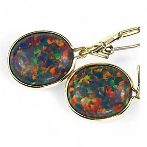 Created Black Opal, 14KY Gold Leverbacks, E201 - Picture 1 of 4