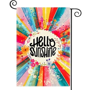 Hello Sunshine Garden Flag 12x18 Inch Vertical Double Sided,Best Choice Rainb... - Picture 1 of 7