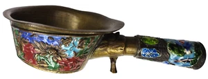 VTG Enamel Cloisonne Brass Chinese Silk Pan Iron 6.35" - Picture 1 of 8