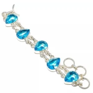 NATÜRLICHE TROPFENBLAUTOPAS 925 STERLINGSILBER GLIEDERKETTE ARMBAND 7,5" - Bild 1 von 3