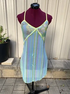 blue yellow and purple sheer y2k 2000s mini dress beach cover up - Picture 1 of 6