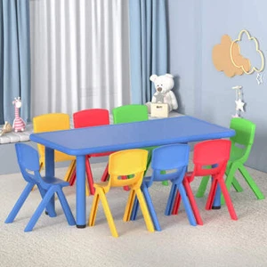 Keezi 9PCS Kids Table and Chairs Set Children Study Desk Furniture Plastic 8 Cha - Picture 1 of 7