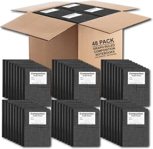 Graph Ruled Composition Notebook 9-3/4" x 7-1/2" 200 Pages Black Marble 48-Pack - Picture 1 of 4
