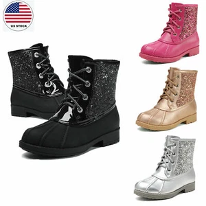 Girls Toddlers Kids Glitter Combat Boots Side Zipper Fashion Ankle Boots - Picture 1 of 31