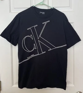 Calvin Klein Mens Large T-Shirt Black Big CK Logo Outline - Picture 1 of 2