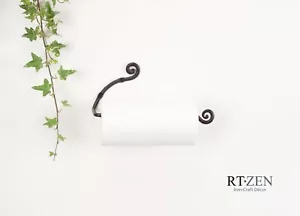 Stylish Wall Paper Towel Holder | Black Decorative Wrought Iron Hanger by RTZEN - Picture 1 of 11