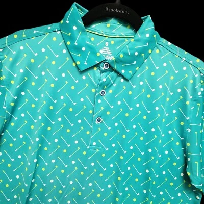 高尔夫球杆全印花性能 Polo 衫小号排汗弹力绿色阅读 — 第 1/4 张图片