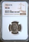 1964-D Jefferson Nickel NGC MS-66 - Silver Color w/hints of Red      SZ216